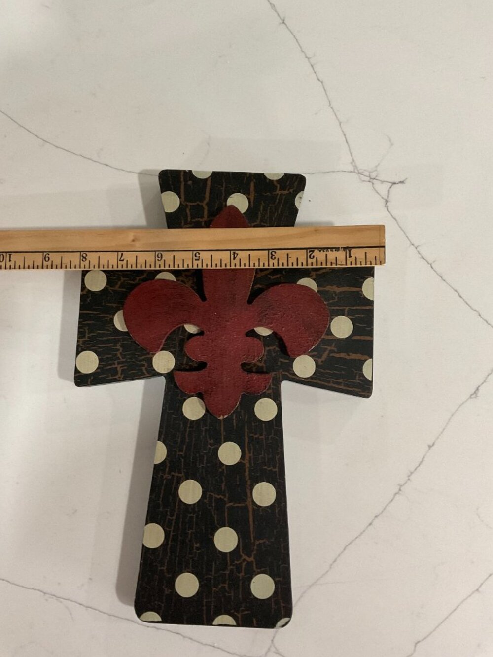 Hobby Lobby Fleur de Lis Wall Cross Polka Dot Rustic Decor 12” - Picture 3 of 3